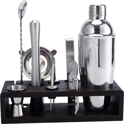 Cocktail Shaker Set Bartender Kit, 10pcs/Set Stainless Steel Martini Mixer Shaker with Bamboo Stand