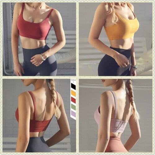 2019 New girls sports bra yoga seamless fitness tank tops padded for women double strap gym running training sports wear support