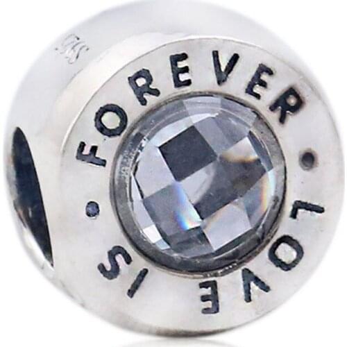 Original Family & Love Is Forever With Cubic Zirconia Beads Fit 925 Sterling Silver Charm Women Bracelet DIY Jewelry