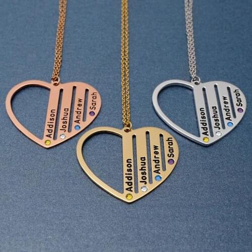Personalized Heart Name Necklace Engraved Name Pendant Chain Custom Birthstone Necklace Family Friendship Necklace Gift for Her