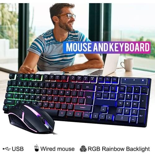 Backlight Wired Gaming Keyboard and Mouse Mechanical Felling Keyboard Gamer Kit 1200DPI Gaming Mouse Set for Computer PC Laptop