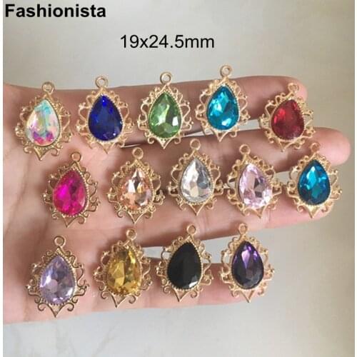 20 pcs -Sparkling Charms For Necklace or Earrings,19x24.5mm Waterdrop Filigree Chandelier Pendant With Faceted Crystal Cabos F