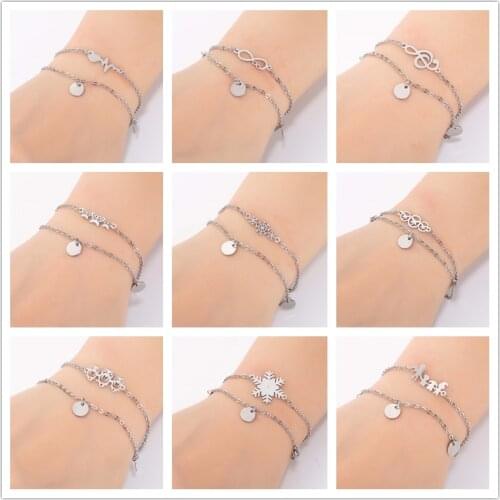 Romantic Double Layer Heart Shaped Bracelets Bangles for Women Elegant Triple Butterfly Bracelets Pulsera