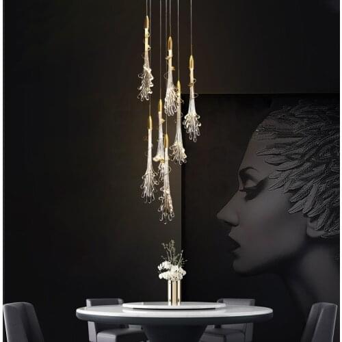 Light luxury chandelier bedside bedroom post-modern staircase restaurant bar simple special-shaped creative glass aluminumflower