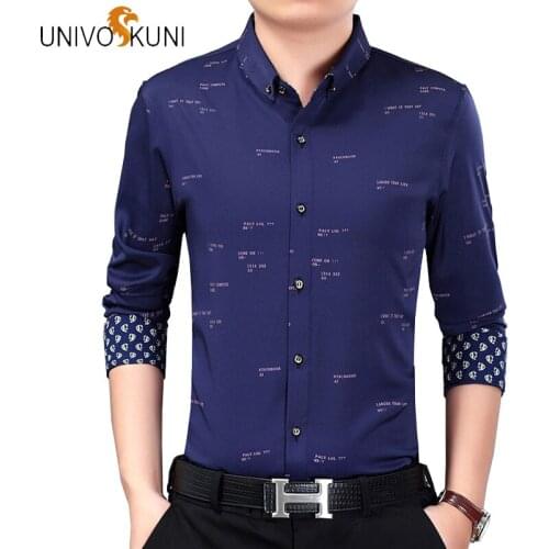 UNIVOS KUNI 2018 Spring New Classical Print Dress Shirt Male Shirt Men Long Sleeve Solid Formal Business Men Social Shirts J482