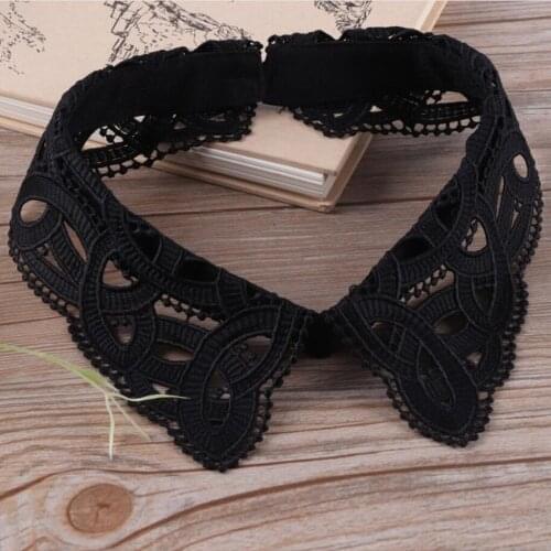 Removable Hollow Floral Shirt Fake Collar Tie Detachable False Collar Lapel Blouse Top for Ladies