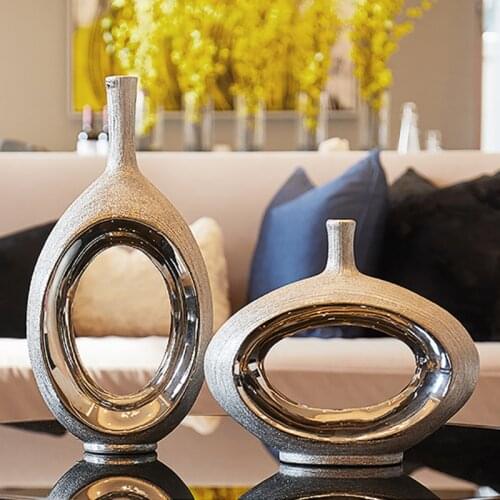 Silver Brushed Ceramic Flower Vase Flower Arrangement Container Luxury Living Room Bookcase Decoration Home Decoration Wedding