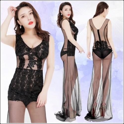 Sexy Mesh Transparent Maxi Evening Party Dress Elegant Backless Deep V Wedding Long Tank Dresses Black Prom Nightclub Dress New