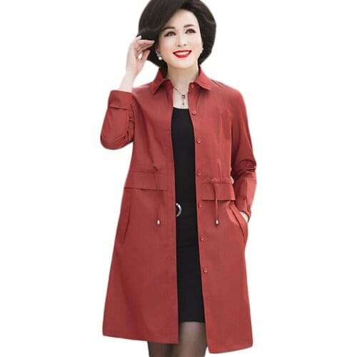 Spring Autumn New Middle-aged women long Trench Coat Female Slim Windbreaker coats Womens Plus size Casual Khaki Overcoat F033