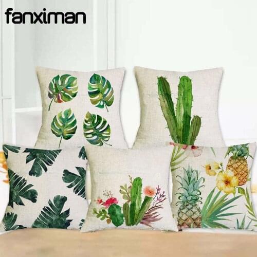 Tropical Green Plant Banana Leaf Cushion Cover Watercolor Pineapple Cactus Throw Pillow Case Home Decorative Pillows Sofa Car