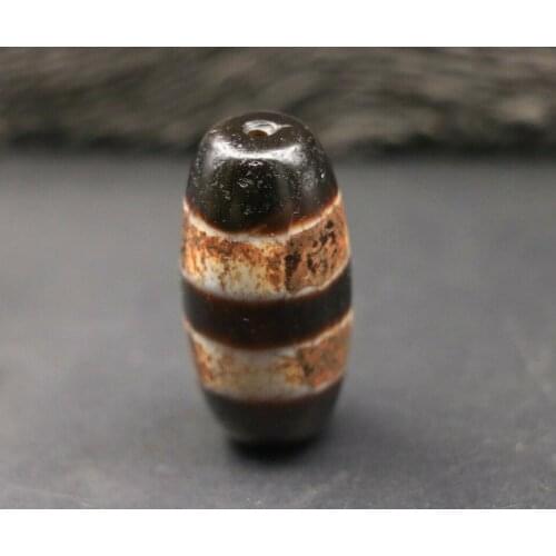 Magic Tibetan Old Agate 2 Stripe Medicine Buddha dZi Bead 41*20mm Talisman Treasure