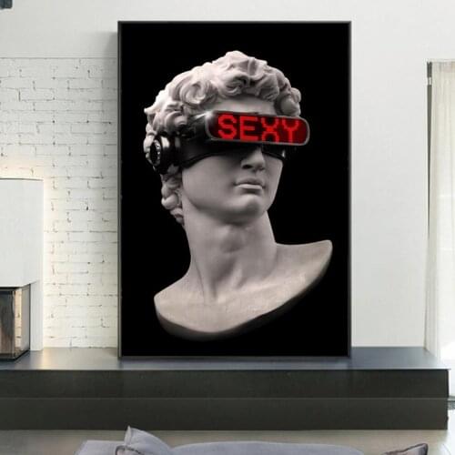 Funny Art David Sculpture with VR Glasses Wall Art Canvas Posters And Prints Abstract David Canvas Paintings Wall Decor Pictures