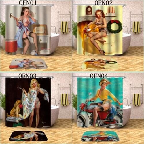 3D polyester bathroom shower curtain European style beautiful movie woman printed punching curtain