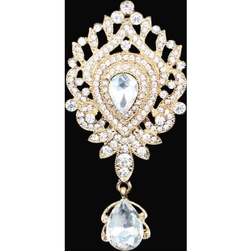 DIEZI Luxury Gold Bridal Crystal Brooch For Women Gift Flower Charm Brooches Rhinestone Scarf Bouquet Brooch Pins Wedding