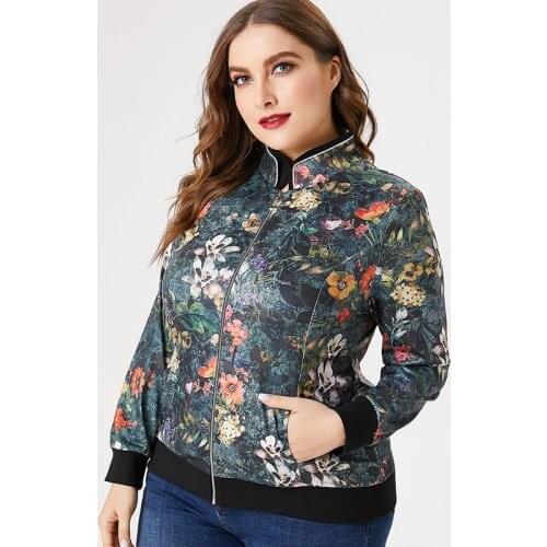 2020 Fall Long sleeve Printed stand collar jacket fashion ladies Retro elegan Plus Size Womens Clothing Jacket Coat