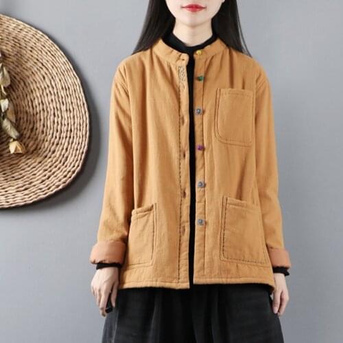 Chinese Style Clothing Women Winter Vintage Loose Warm Tang Cotton Coat Quilted Thick Jacket Casual Ladies Chinese Tops 11699