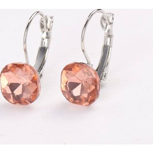 Fashion Silver Color Square Stud Earrings Red Green Blue Champagne Austrian Crystal Rhinestone Earring For Women Wedding Jewelry