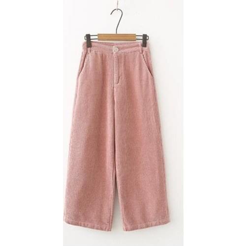 Spring and autumn new fashion quality corduroy wide leg pants casual womens loose wild high waist solid color nine pants TB1809