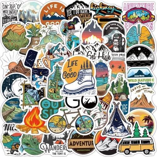 10/30/50Pcs Camping Landscape Waterproof Stickers Outdoor Adventure Travel Decal Sticker DIY Suitcase Laptop Car Bicycle Helmet