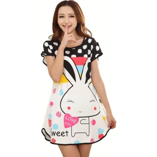 2020 Summer Style New Casual Cute Short Sleeve Dot Women Sleepwear Cartoon Short Sleeve Nightgown Panda/Rabbit/Duck/Cow