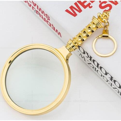 3X Golden Handheld Whole Metal Reading Magnifying Glass with Carved Handle Pocket Magnifier Birthday Gift Loupe for Old Man