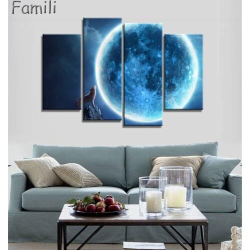 4 Pcs/Set Painting Calligraphy Wall Painting Animal Wolf Canvas Prints Paint Art Pictures Home Decor Posters Quadro Decoracion