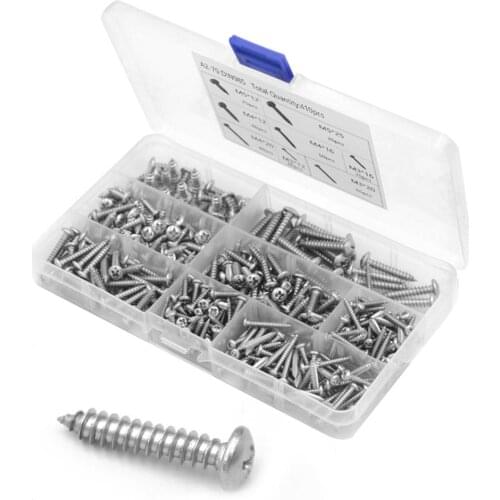 410pcs/set Stainless Steel Self-tapping Screws M3/M4/M5 Round Head Micro Screws Electronic Wood Screws with Box 178x98x23mm