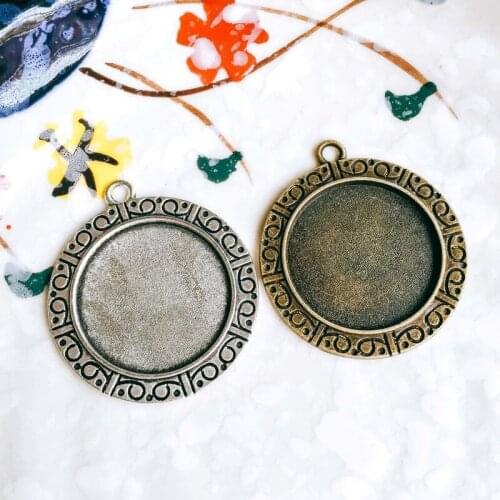 5pcs/lot 25mm Necklace Pendant Setting Antique Bronze Silver Glass Cabochon Blank Base Supplies for Jewelry Finding T40