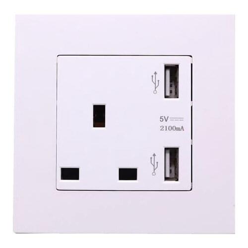 UK Socket Two USB Socket White PC Panel UK Standard Wall Power Socket Wall Outlet