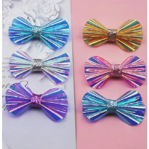 Glitter Paillette candy color bow Pads Patches Appliques for Craft Clothes Sewing Supplies DIY Hair Clip Accessories