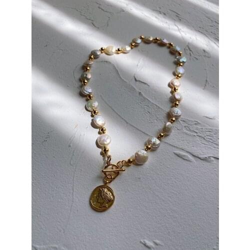 Golden natural pearl chain necklaces FOR WOMAN jewelry initial necklace