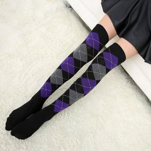Autumn And Winter Womens Stockings Diamond Lattice Plaid Breathable Colorful Fashion Harajuku Polyester Ladies Over The Knee