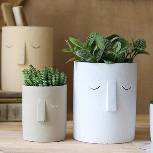 Retro Planter Nose Cement Flower Pot Balcony Decoration Desktop Vase Abstract Human Face Cement Flowerpot