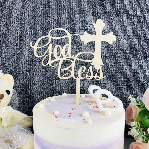 God Bless color wooden Cake Topper,First Communion Cake Topper Decorations,Baby Girl or Boy baptism for Confirmation Topper