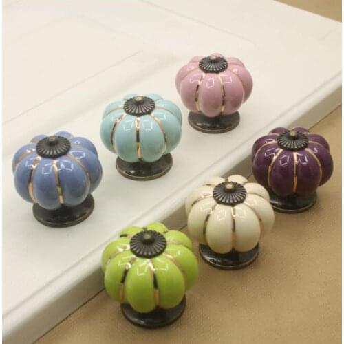 Pumpkin Knobs Ceramic Knobs Dresser Knob Drawer Cabinet Handle Pulls Colorful Kitchen Cupboard Knob Furniture Hardware YH1592