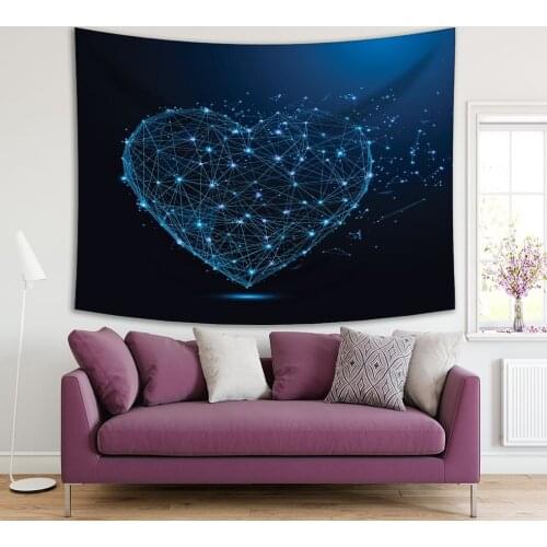 Tapestry Heart Shape from Lines and Triangles Love Romance Futuristic Theme Modern Artwork Blue