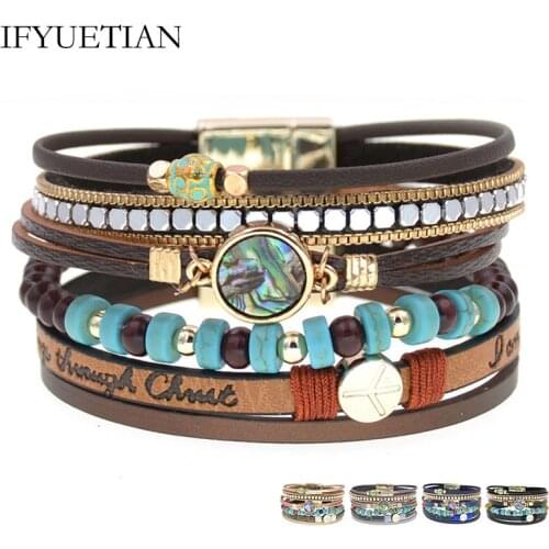 IFYUETIAN Vintage Bracelets for Women stone Leather Bracelet Multilayer Charm Bracelets & Bangles Female Fashion Jewelry