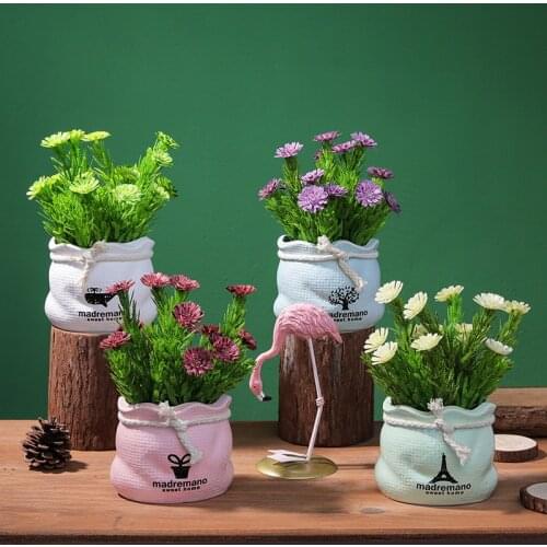 Imitation Ceramic Bonsai Home Decoration Flower Figurines Daisy Flower With Pot Market Decoration Props Home Decoration Ornament