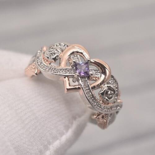 Delicate Double Color Love Heart Shaped Crystal Wedding Rings for Women 2020 New Female Charm Ring Engagement Jewelry Party Gift