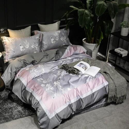 Luxury grey pink 100S Egyptian cotton digital printing Bedding sets Queen King Royal Duvet cover Bed sheet set Pillowcases 4pcs