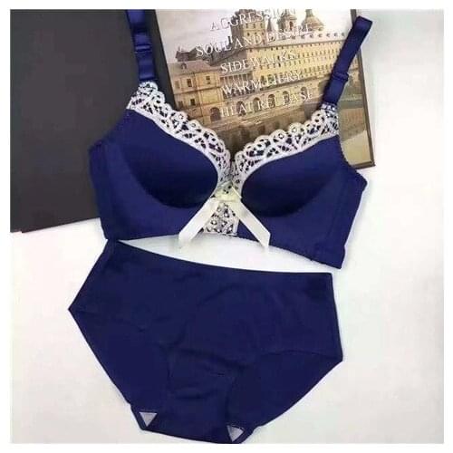 Comfortable Gathering Sexy Underwear Suit push up bra Ring-free lace edge massage palm cup bra+set lingerie femme 75C 80C 85C