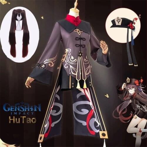 Genshin Impact Hutao Cosplay Costume Uniform Wig Cosplay Anime Game Hu Tao Chinese Style Halloween Costumes For Women