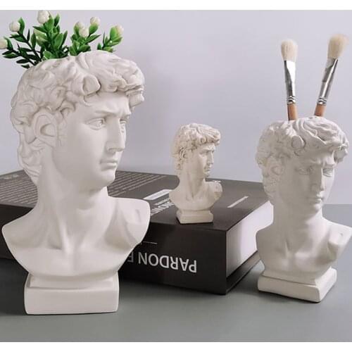 Creative art flower pot Makeup brush storage Pen holder Portrait Human Head Resin David Medici Vase Home Decoration Ornaments