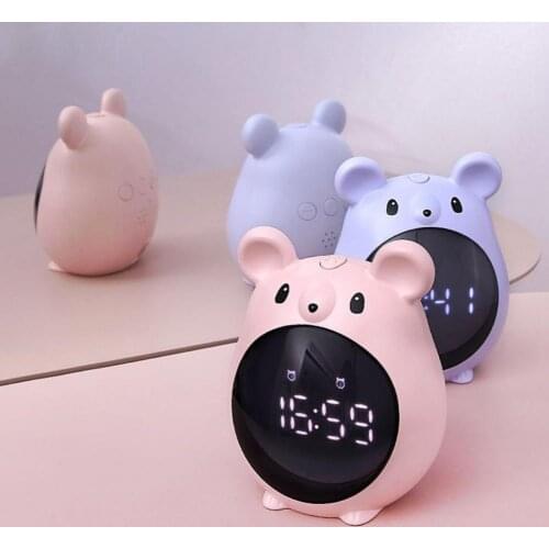 Creative ABS Elf Mouse Small Alarm Clock Cartoon Digital Cute Led Student Charging Bedside Mini Silent Electronic Alarm Clock