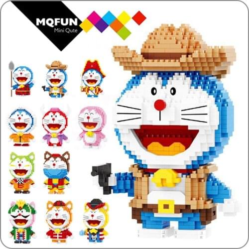 LP Anime Doraemon Animal Soldier Magician Winter Stand Sit Cat 3D Model Mini Diamond Blocks Building Toy for Children gift