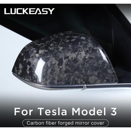 For Tesla Model3 car rearview mirror shell decoration model 3 2017-2021 forged carbon fiber side mirror cover protective cap