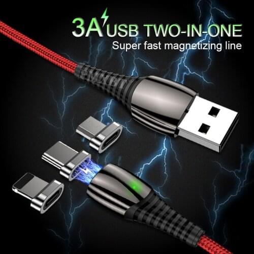 Magnetic Charger Cable Micro USB Type C 3A Fast Charging Line For Iphone Xiaomi Huawei Mobile Phone USB C Quick Charge Data Cord