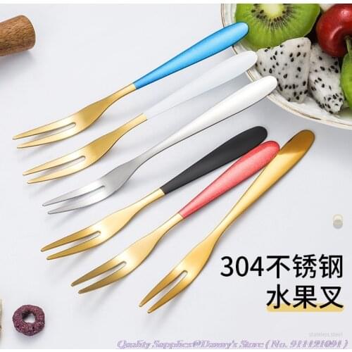 13.4cm Long Small Fork 304 Stainless Steel Fruit Fork Gilded Paint European-Style Fruit Sign Dessert Cake Fork Quality Mini Fork
