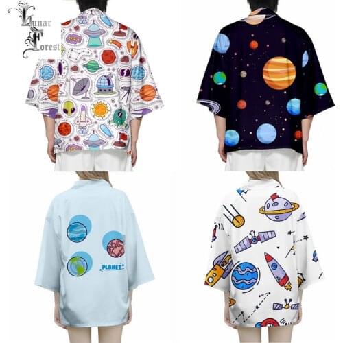 Cute Space Planet 3D Printing Japanese Kimono Haori Yukata Women/Men Fashion Summer Casual Cool Short Sleeve Streetwear