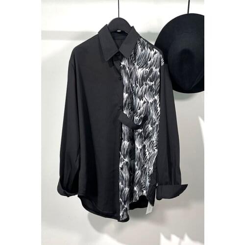 Owen Seak Men Casual Shirts High Street Style Mens Clothing Spring Male Autumn Print Long Sleeve Black Shirts